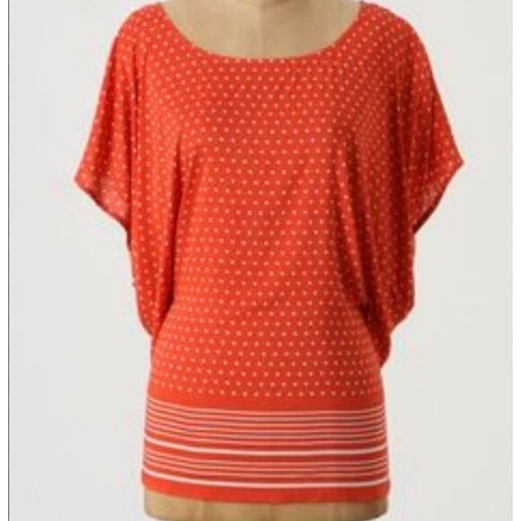 Anthropologie Odille Polka Dot Stripe Flowy Waist Cinching Top in Red Size Small - Picture 2 of 10